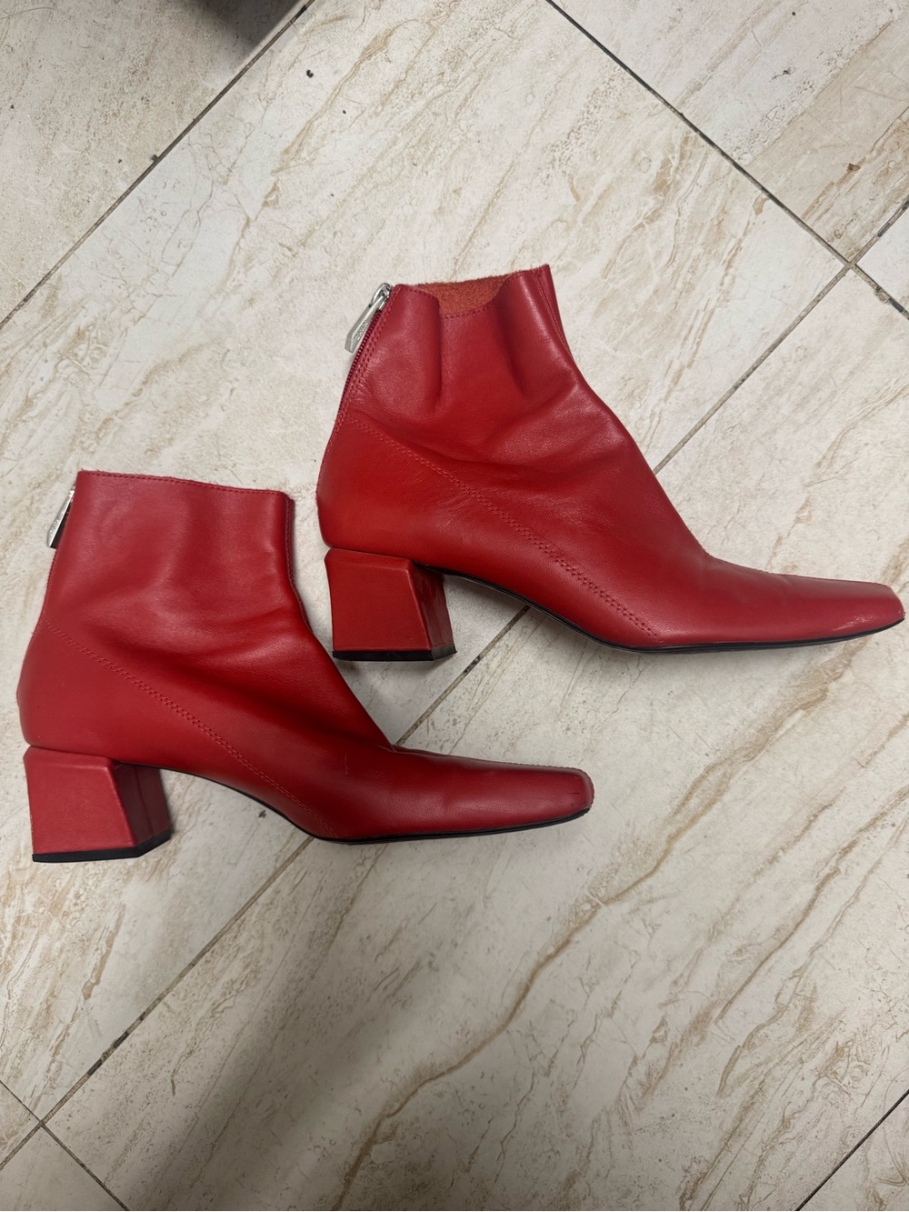 Zara Red Square-Toe Leather Ankle Boots - Picture 2 of 5